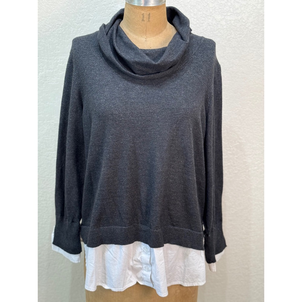Chicos‎ Womens Size XL Charcoal Gray Cowl Neck Layered Long Sleeve Sweater